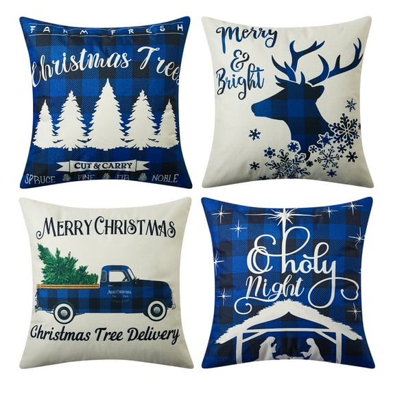 EastVita 4Pcs Merry Christmas Decorative Pillow Cover Christmas Snowman Deer Pillow Pillowcase Christian Cotton Linen Winter Holiday Party Cushion Cover Sofa 18*18"