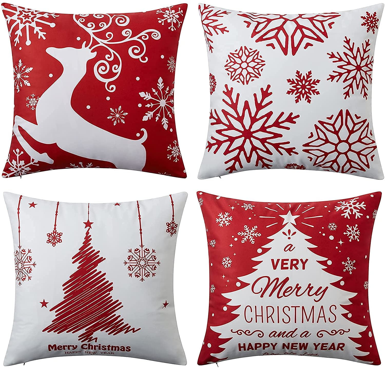 EastVita 4Pcs Merry Christmas Decorative Pillow Cover Christmas Snowman  Deer Pillow Pillowcase Christian Cotton Linen Winter Holiday Party Cushion  Cover Sofa 18*18 