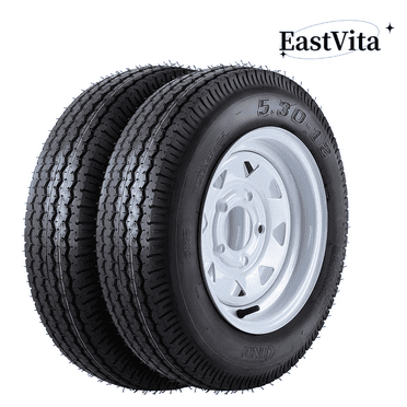EastVita 5.3-12 Trailer Tires on Rims 5.30-12 6PR QD712/S 5.30 X 12 with 12" Rims 5 Lug on 4.5" Load Range C 6PR Set of 2 Wheel White Spoke