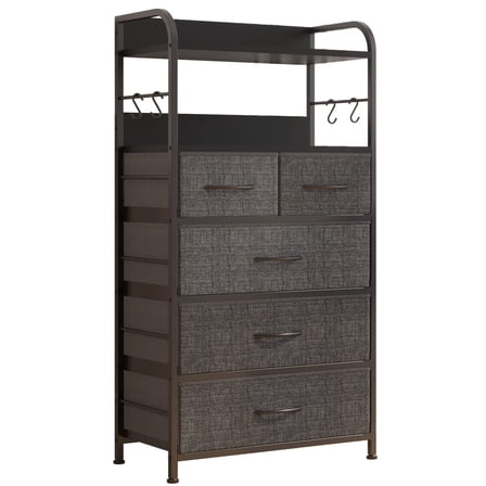 EastVita 5 Drawer Dresser for Bedroom,Fabric Storage Organizer Unit,Sturdy Metal Frame,Wood Tabletop,Easy Pull Handle,Dark Grey