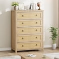 thumbnail image 1 of EastVita 5 Drawer Tall Dresser for Bedroom 45 in Rattan Chest of Drawers Wooden Chest with Clothes Storage Cabinet Drawer Organizer for Home Natural, 1 of 7