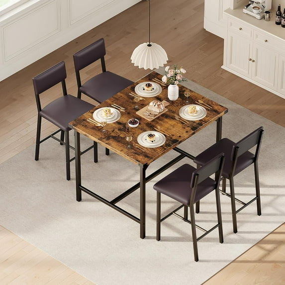 EastVita 5-Piece Dining Table Set Kitchen Table with 4 Upholstered Chairs for Small Space, Apartment, Home,Kitchen Brown