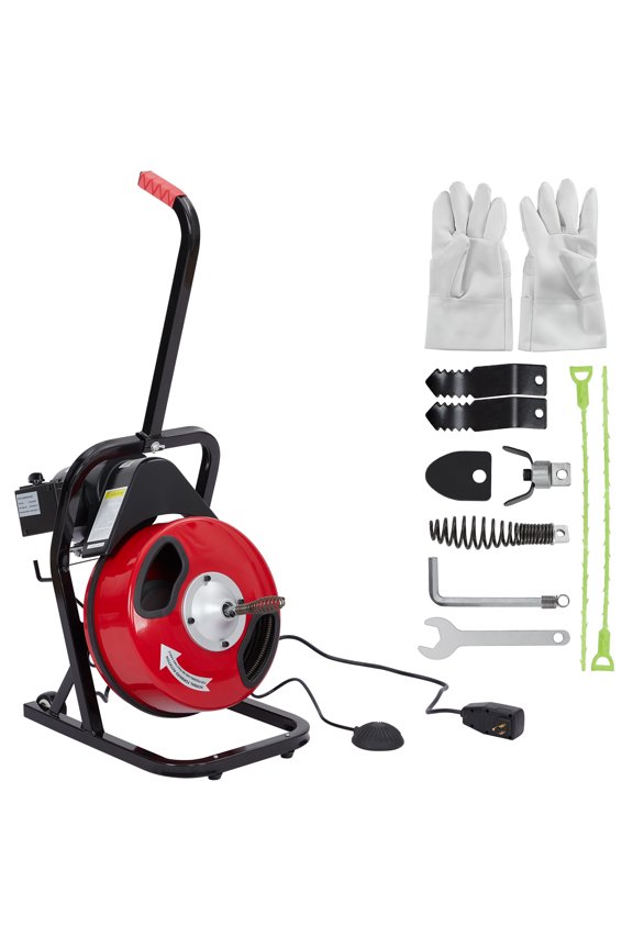 50FT 1/2 Inch Electric Sewer Snake,Auto Feeding Drain Auger Cleaner,4 Cutter Heads & Foot Switch,2"-4" Pipe,Home & Pro Use