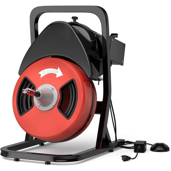 EastVita 50FT Half an inch-Sewer Snake Drain Cleaner Machine-for 2 to 4 inch Pipes-with Wheels 4 Cutter Foot Switch for Sewer Sink Toilet Bathroom