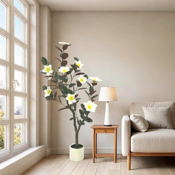 EastVita 5FT Artificial Magnolia Tree Faux Flowering Tree in Pot for Indoor Outdoor Decor Artificial Plant with Blooming Flowers and Leaves for Home Office Garden Decor