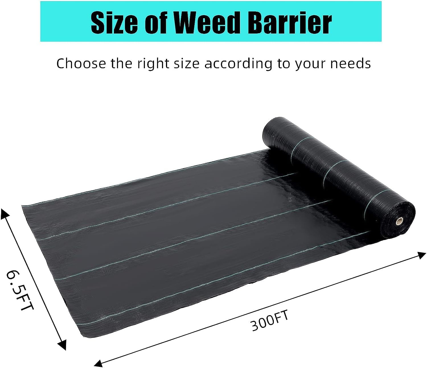 EastVita 6.5ftx300ft Weed Barrier Landscape Fabric Heavy Duty, 3oz Weed Barrier Fabric, Easy Setup Woven Garden Weed Fabric Landscaping Fabric