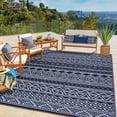 thumbnail image 1 of EastVita 6 X 9 ft Plastic Black Blue White Rectangular Beach Front Porches Patio Picnic RV Camping Garage Bohemia Area Rug, 1 of 8