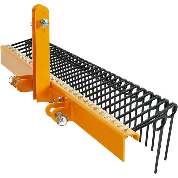 EastVita 60 Inch Pine Straw Rake, 26 Coil Spring Tines Durable Powder Coated Steel Tow Behind Landscape Rake with 3 Point Hitch Receiver Attachment Fit