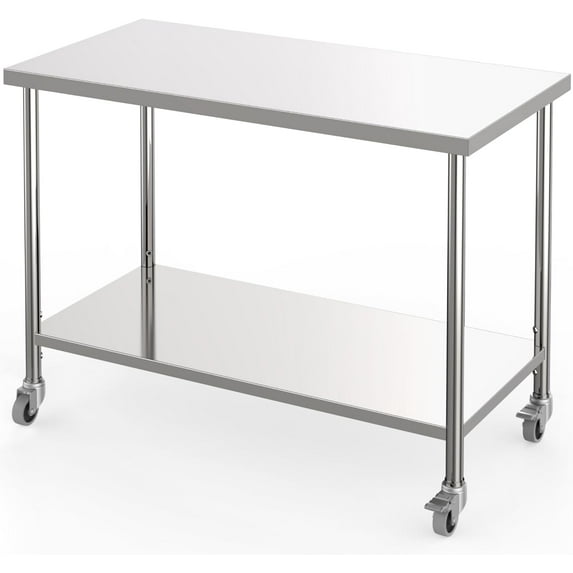 EastVita 60"x24" Stainless Steel NSF Commercial Work Table with Adjustable Undershelf & Lockable Casters, Heavy Duty 1000 lbs Prep Workstation for Restaurant, Hotel, Home