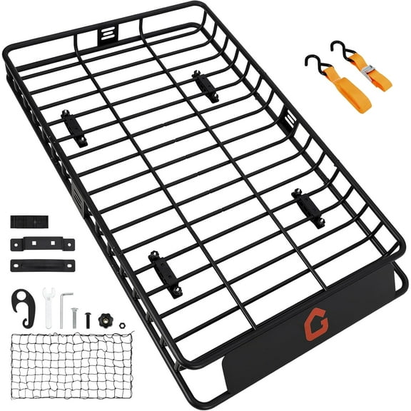 EastVita 64"x39" Roof Rack,Heavy Duty Car Rooftop Cargo Carrier Basket with Cargo Net,Luggage Holder with Extension for Universal,Pick Up Trucks,200lbs Capacity