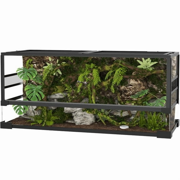 EastVita 67 Gallon Reptile Glass Terrarium, 48"x18"x18" Toughened Glass Tank with Top & Side Screen Ventilation, Sliding Door & Anti Escape