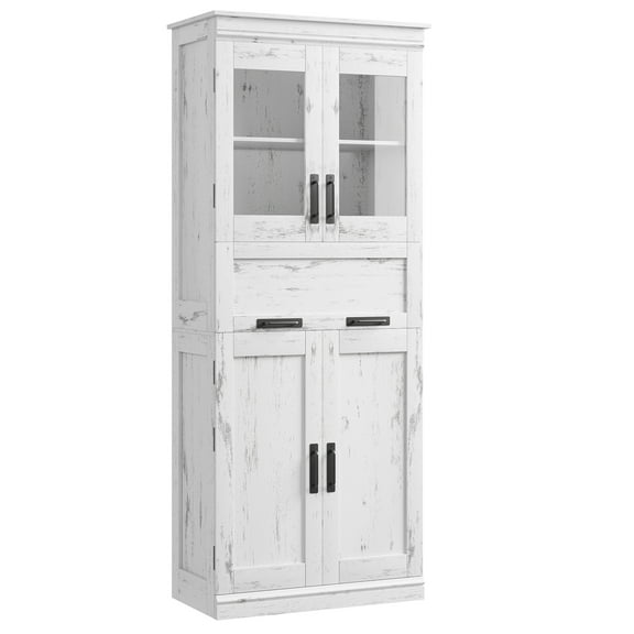 EastVita 67" Kitchen Pantry Cabinet,Tall Storage Cabinet with Doors & Shelves,Freestanding Bathroom Pantry with Drawer,Antique White Paper Finish