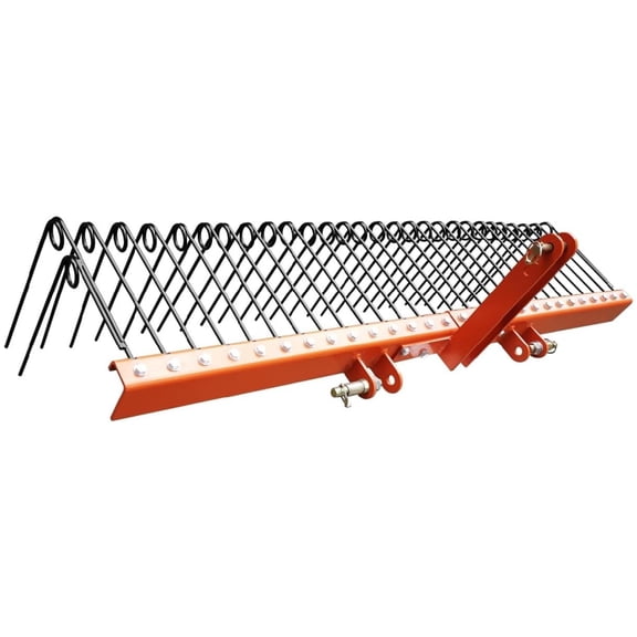 EastVita 72 Inch Spring Landscape Rake for Tractor 3 Point Pine Straw Rake with 30 Tines Fits Cat1 Cat2 Tractor-Orange