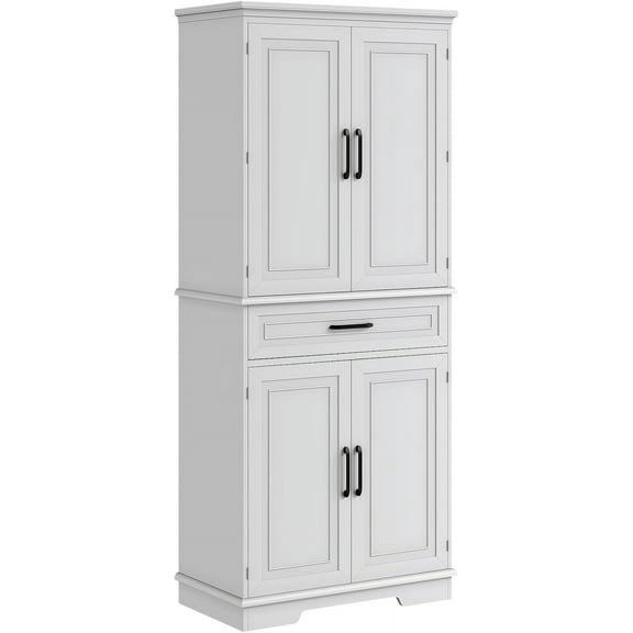 EastVita 72Inch Tall Pantry Cabinet, Farmhouse Kitchen Storage Cabinet with Drawer, 4 Shelves, 6 Door Shelves, Kitchen Pantry Cabinet