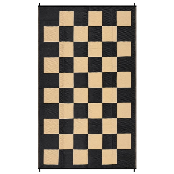 EastVita 8 X 10 ft Plastic Black Dark Brown Rectangular Beach Front Porches Patio Picnic RV Camping Garage Grid Modern Area Rug