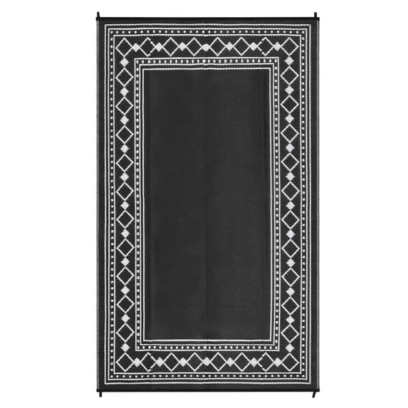 EastVita 8 X 10 ft Plastic Black White Rectangular Beach Front Porches Patio Picnic RV Camping Garage Rhombus Geometric Area Rug