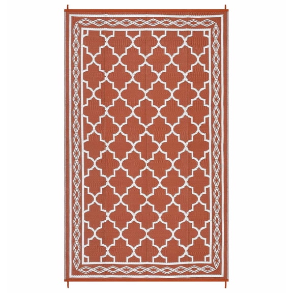 EastVita 8 x 10 ft Plastic Red and White Rectangular Beach Front Porches Patio Picnic RV Camping Garage Rhomb Border Modern Moroccan Area Rug