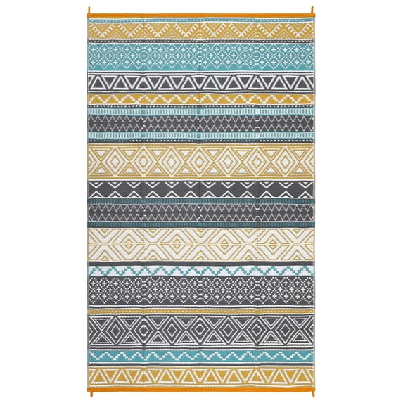 EastVita 9 X 12 ft Plastic Yellow Green Gray White Rectangular Beach Front Porches Patio Picnic RV Camping Garage Bohemia Area Rug