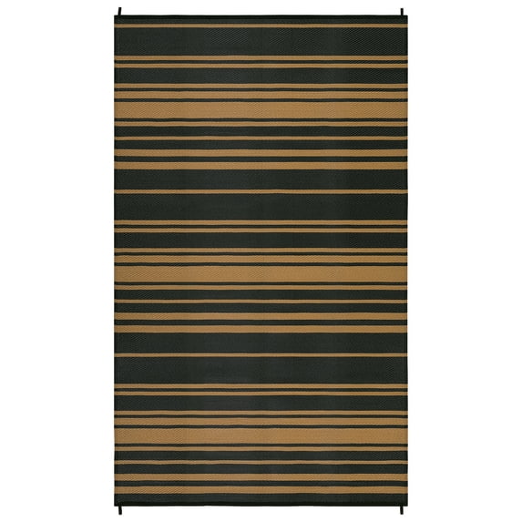 EastVita 9 x 12 ft Plastic Black Brown Rectangular Beach Front Porches Patio Picnic RV Camping Garage Geometric Modern Area Rug