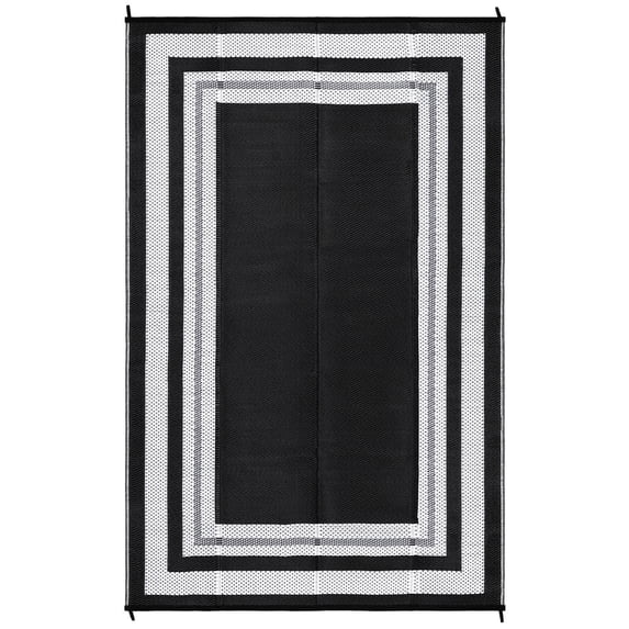 EastVita 9 x 12 ft Plastic Black White Rectangular Beach Front Porches Patio Picnic RV Camping Garage Geometry Modern Area Rug