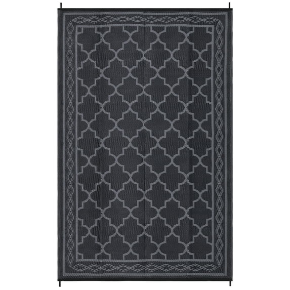 EastVita 9 x 12 ft Plastic Black and Gray Rectangular Beach Front Porches Patio Picnic RV Camping Garage Rhomb Border Modern Moroccan Area Rug