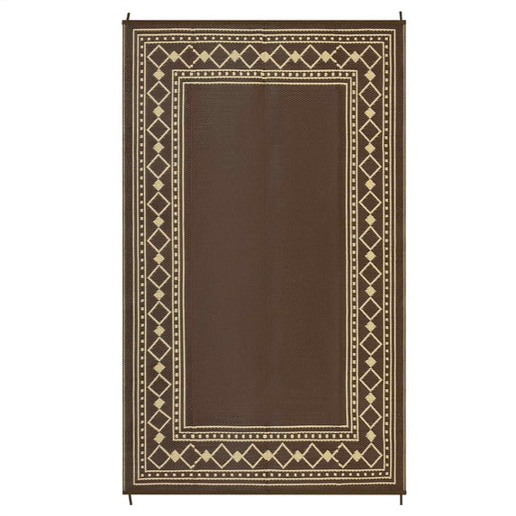 EastVita 9 x 12 ft Plastic Brown Rectangular Beach Front Porches Patio Picnic RV Camping Garage Rhombus Geometric Area Rug