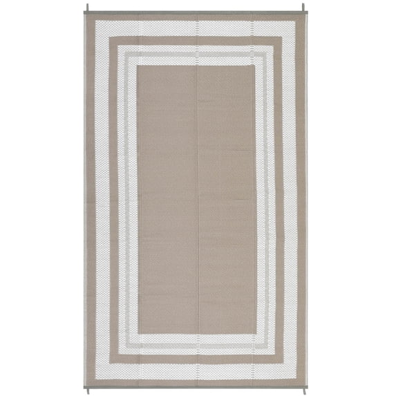 EastVita 9 x 12 ft Plastic Gray Dark Brown Rectangular Beach Front Porches Patio Picnic RV Camping Garage Geometry Modern Area Rug