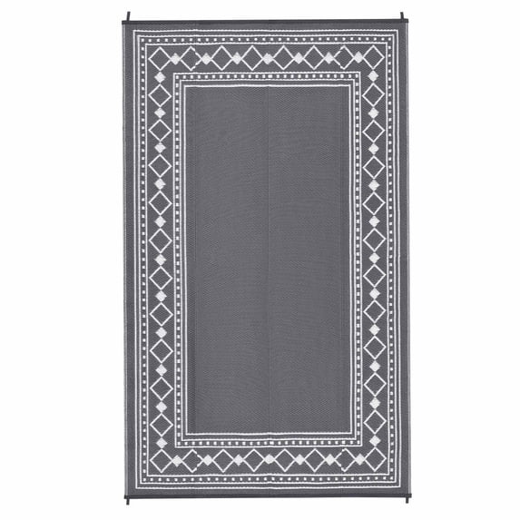 EastVita 9 x 12 ft Plastic Gray White Rectangular Beach Front Porches Patio Picnic RV Camping Garage Rhombus Geometric Area Rug