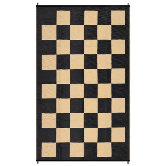 EastVita 9 x 18 ft(actual size) Plastic Black Dark Brown Rectangular Beach Front Porches Patio Picnic RV Camping Garage Grid Modern Area Rug
