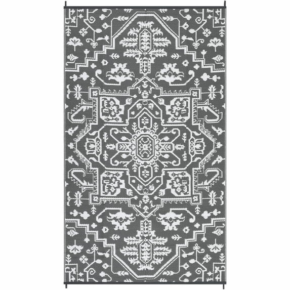EastVita 9 x 18 ft(actual size) Plastic Gray White Rectangular Beach Front Porches Patio Picnic RV Camping Garage Flower Persian Area Rug