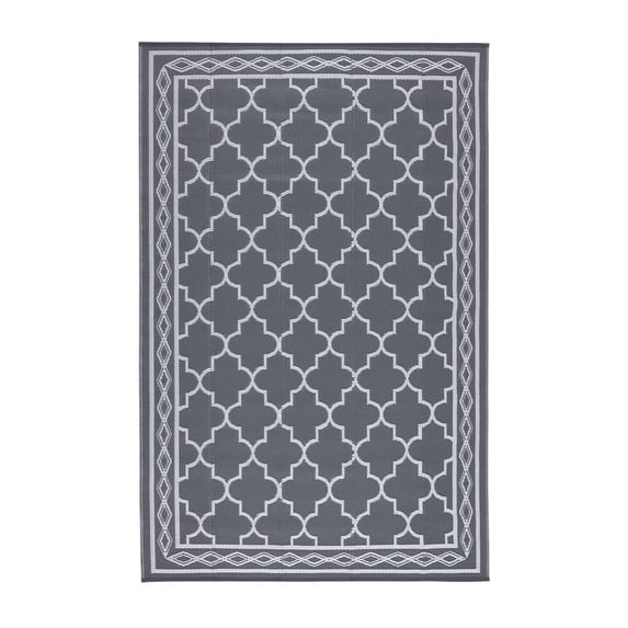 EastVita 9 x 18 ft(actual size) Plastic Gray and White Rectangular Beach Front Porches Patio Picnic RV Camping Garage Rhomb Border Modern Moroccan Area Rug