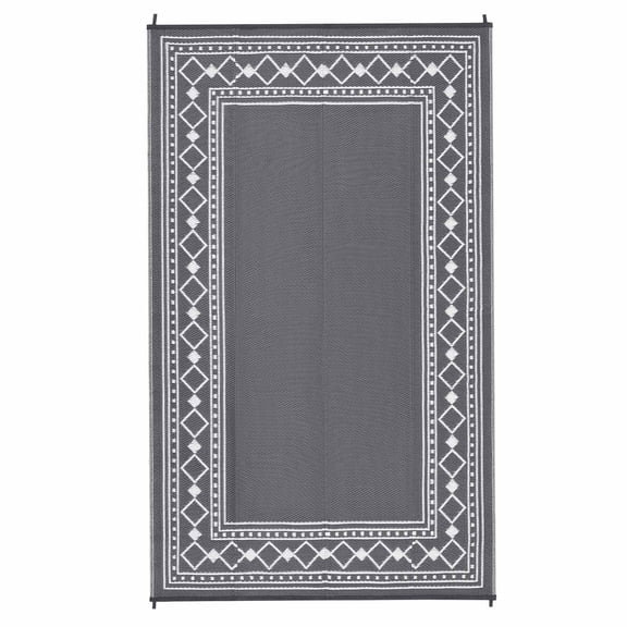 EastVita 9 x 18 ft(actual size) Plastic Gray White Rectangular Beach Front Porches Patio Picnic RV Camping Garage Rhombus Geometric Area Rug