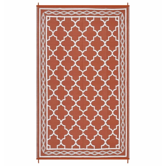 EastVita 9 x 18 ft(actual size) Plastic Red and White Rectangular Beach Front Porches Patio Picnic RV Camping Garage Rhomb Border Modern Moroccan Area Rug