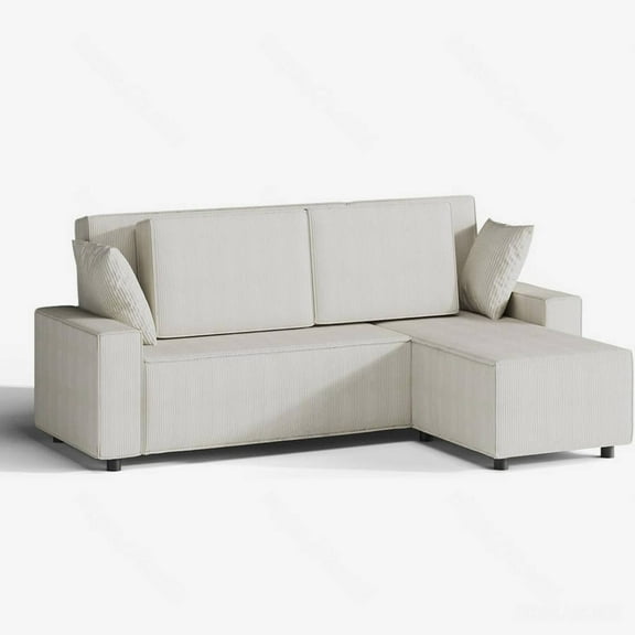 EastVita 96 Inches Large Stripe Corduroy Sectional Sofa, L Shaped Modern Corduroy Couch with Chaise, Comfy Sofa Couch with Deep Chaise for Living Room