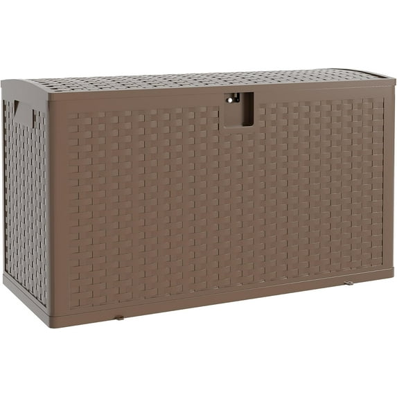 EastVita 99Gallon Brown Resin Deck Box,Outdoor Storage Box Waterproof Lockable,Patio Deck Box For Package Delivery,Outside Storage Box Container for Furniture Cushions,Garden Tools