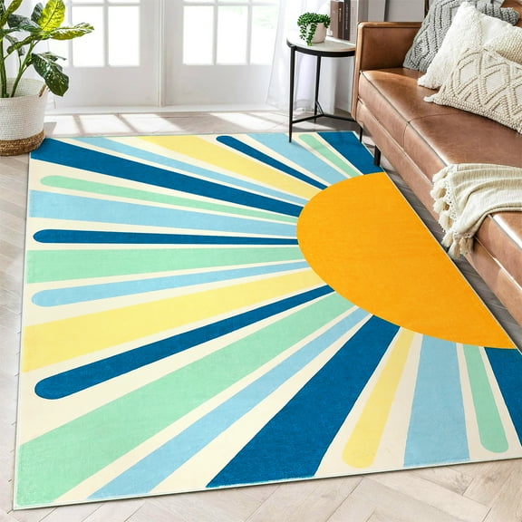 EastVita Area Rugs Carpets 100% polyester (1400gsm) polyester pearl pile cotton TPR washed folding back printed carpet BBlue 5*7ft