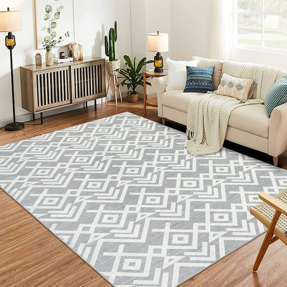 EastVita Area Rugs Carpets 1150Gsm 350Gsm Heavy Pearl Velvet Washed Back Folding Printed Carpet Modern-Geometry Gray tone 8*10ft