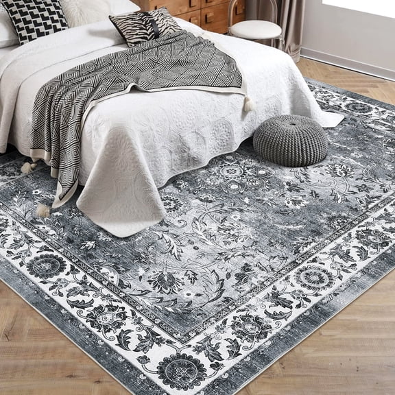EastVita Area Rugs Carpets 1150Gsm 350Gsm Velvet Pearl Velvet Washed Back Folding Printed Carpet Persian Pattern-Dream Back Gray tone 8*10ft