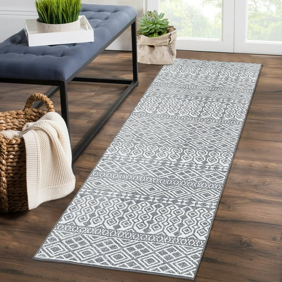 EastVita Area Rugs Carpets 2'*6' Runner Rug Moroccan Boho Rug Runner Modern Farmhouse Washable Rug Soft Non-Slip Bedsides Rug for Kitchen Laundry,Gray Ash 2ft*6ft