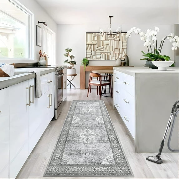 EastVita Area Rugs Carpets 2'*6' Vintage Persian Runner Rug Washable Boho Runner Rug Hallway Kitchen Bedsides Non-Slip Runners Rug for Laundry Room,Gray Gray tone 2*6ft