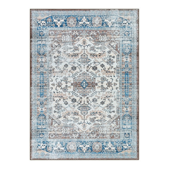 EastVita Area Rugs Carpets 4*6 Area Rug Boho Floral Washable Rug Indoor Traditional Anti Slip Backing Floor Carpet for Living Room Bedroom Dining Room,Blue/Beige Blue Rice 4*6ft