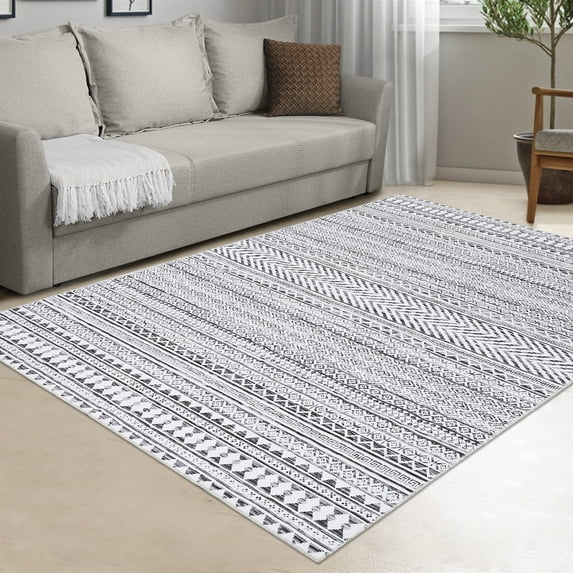 EastVita Area Rugs Carpets 4'*6' Moroccan Area Rug Boho Geometric Floor Cover Soft Chenille Indoor Area Rugs Foldable Thin Rug for Living Room Bedroom,Grey Light grey 4*6ft