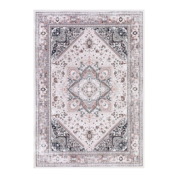 EastVita Area Rugs Carpets 5'*7' Area Rug Bohemian Floral Rug Vintage Persian Medallion Rug Farmhouse Non-Slip Non-Shedding Carpet for Dining Room Dorm Office,Pink pink 5*7ft