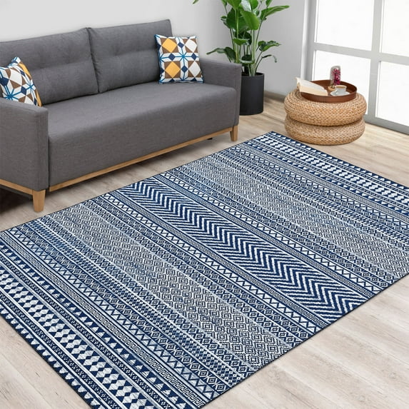 EastVita Area Rugs Carpets 5'*7' Area Rug Geometric Boho Area Rug Farmhouse Moroccan Distressed Rug Low Pile Non-Shedding for Dining Room Home Office,Navy Blue Navy blue 5*7ft