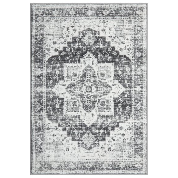 EastVita Area Rugs Carpets 6'*9' Vintage Persian Distressed Rug Retro Medallion Rug Indoor Carpet Non-Slip Low Pile Accent Mat Foldable Thin Rug,Gray Gray tone 6*9ft
