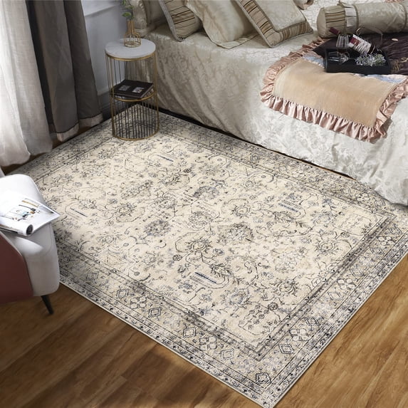 EastVita Area Rugs Carpets 980Gsm 100% Polyester Terry Velvet 200 Washed Folded Printed Carpet-Persian-Clear Beige 9*12ft