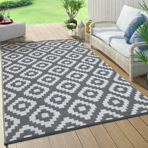 EastVita Area Rugs Carpets Area Rug, Outdoor Plastic Checkered Rug,Waterproof Outdoor Patio Rug gray 8*10ft