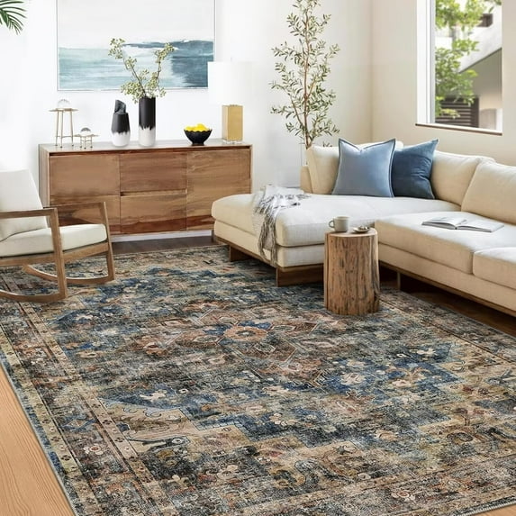 EastVita Area Rugs Carpets Boho Oriental Rug 10'*13' Area Rugs for Living Room Boho Tribal Rug Carpet Soft Non-Slip No Shedding Indoor Throw Carpet Vintage Persian Rug,Blue/Brown BlueBrown+ 13ft