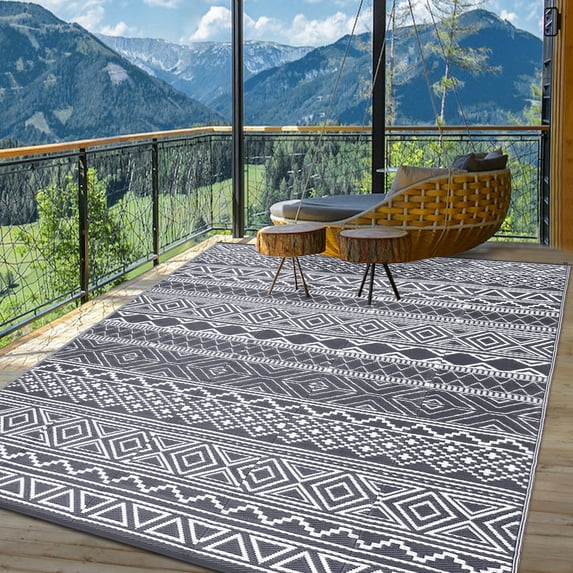EastVita Area Rugs Carpets Outdoor Rugs ,Double Sided Mat , Waterproof and Sun Proof Plastic Grass Carpet for Backyard, Deck, Picnic gray 5*8ftA