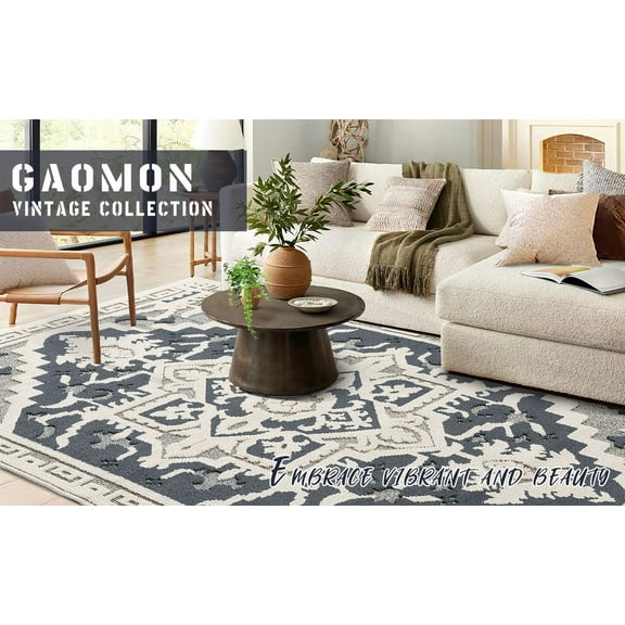 EastVita Area Rugs Carpets Runner Rug for Living Room Shag Rug Bedroom Rug Vintage Boho Grey Rug Bathroom Rugs High Low Pile Medallion Throw Rugs Stain Resistant Carpet grey 2*6ft